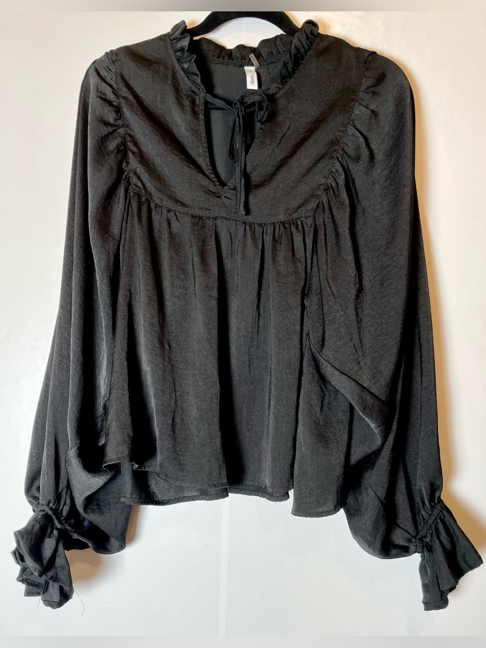 glam Black Ruffle Tie-Neck Blouse